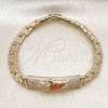 Oro Laminado Fancy Bracelet, Gold Filled Style San Judas and Nameplate Design, with White Cubic Zirconia, Polished, Tricolor, 03.411.0050.1.08 (06 MM Thickness, 8 Inches Length)