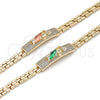 Oro Laminado Fancy Bracelet, Gold Filled Style San Judas and Nameplate Design, with White Cubic Zirconia, Polished, Tricolor, 03.411.0050.1.08 (06 MM Thickness, 8 Inches Length)