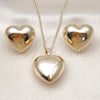 Oro Laminado Earring and Pendant Adult Set, Gold Filled Style Heart and Hollow Design, Polished, Golden Finish, 10.195.0071