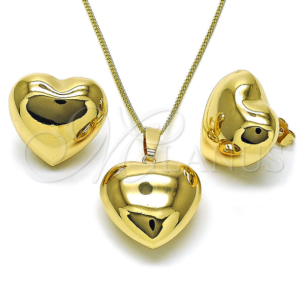 Oro Laminado Earring and Pendant Adult Set, Gold Filled Style Heart and Hollow Design, Polished, Golden Finish, 10.195.0071