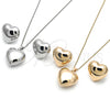 Oro Laminado Earring and Pendant Adult Set, Gold Filled Style Heart and Hollow Design, Polished, Golden Finish, 10.195.0071