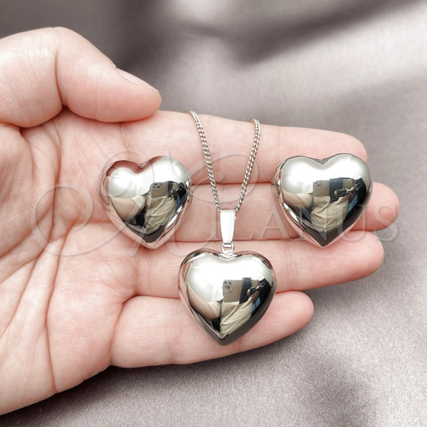 White Gold Filled Ring — Earring and Pendant Adult Set Heart and Hollow — alternate product view — SKU 157123 | Oro Laminado Blanco anillo — Earring and Pendant Adult Set corazón and Hollow — SKU 157123