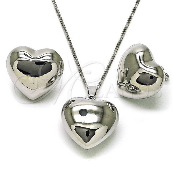 White Gold Filled Ring — Earring and Pendant Adult Set Heart and Hollow — main product view — SKU 157123 | Oro Laminado Blanco anillo — Earring and Pendant Adult Set corazón and Hollow — SKU 157123
