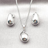 Rhodium Plated Earring and Pendant Adult Set, Teardrop and Hollow Design, Polished, Rhodium Finish, 10.163.0013.1