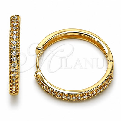 Oro Laminado Huggie Hoop, Gold Filled Style with White Cubic Zirconia, Polished, Golden Finish, 02.195.0300.30