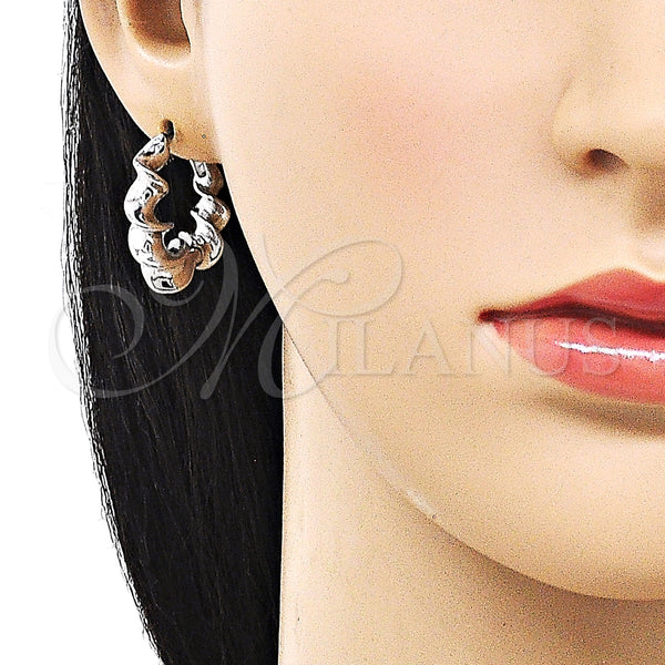 White Gold Filled Hoop Earrings — Huggie Hoop Twist Design Polished 02. — alternate product view — SKU 157137 | Oro Laminado Blanco aretes de aro — Huggie Hoop Twist diseño pulido 02. — SKU 157137