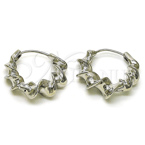 White Gold Filled Hoop Earrings — Huggie Hoop Twist Design Polished 02. — main product view — SKU 157137 | Oro Laminado Blanco aretes de aro — Huggie Hoop Twist diseño pulido 02. — SKU 157137