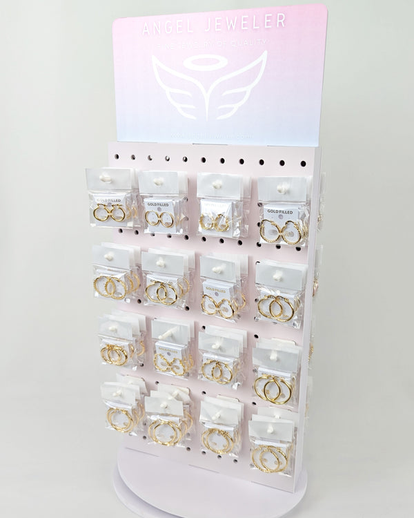 Gold Filled Ring — Medium Rotating Display Assorted Hoops Earrings with Free — alternate product view — SKU 157160 | Oro Laminado anillo — Medium Rotating Display Assorted Hoops Earrings with Free — SKU 157160