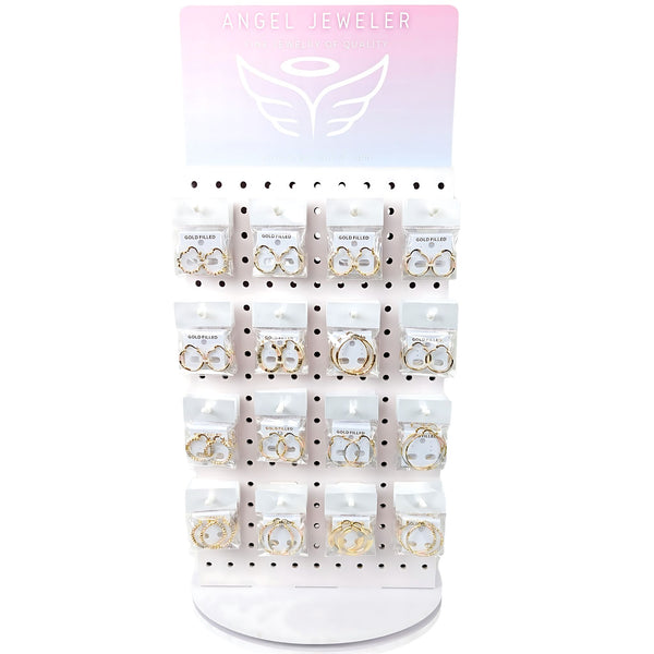 Medium Rotating Display, 72 Assorted Hoops Earrings, Oro Laminado with Free Display