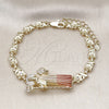 Oro Laminado Fancy Bracelet, Gold Filled Style San Benito and Flower Design, with White Cubic Zirconia, Polished, Tricolor, 03.411.0052.08 (06 MM Thickness, 8 Inches Length)