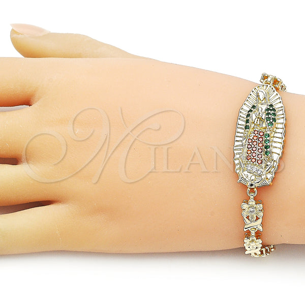 Gold Filled Bracelet — Fancy Bracelet Guadalupe and Flower Design with White — alternate product view — SKU 157174 | Oro Laminado brazalete — elegante Bracelet Guadalupe and flor diseño with blanco — SKU 157174