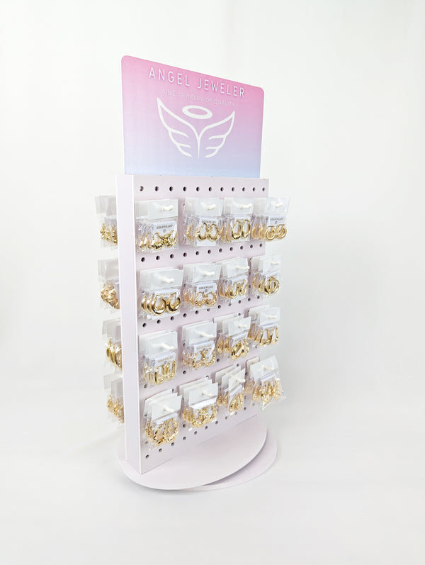Gold Filled Hoop Earrings — Medium Rotating Display Assorted Puff Hoops with Free — alternate product view — SKU 157175 | Oro Laminado aretes de aro — Medium Rotating Display Assorted Puff Hoops with Free — SKU 157175
