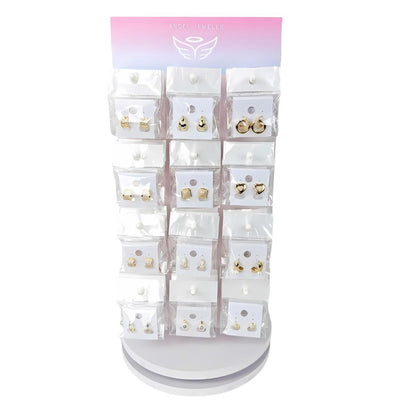 Gold Filled Jewelry — Small Rotating Display 72 Assorted Studs with Free — main product view — SKU 157182 | Oro Laminado joyería — Small Rotating Display 72 Assorted Studs with Free — SKU 157182