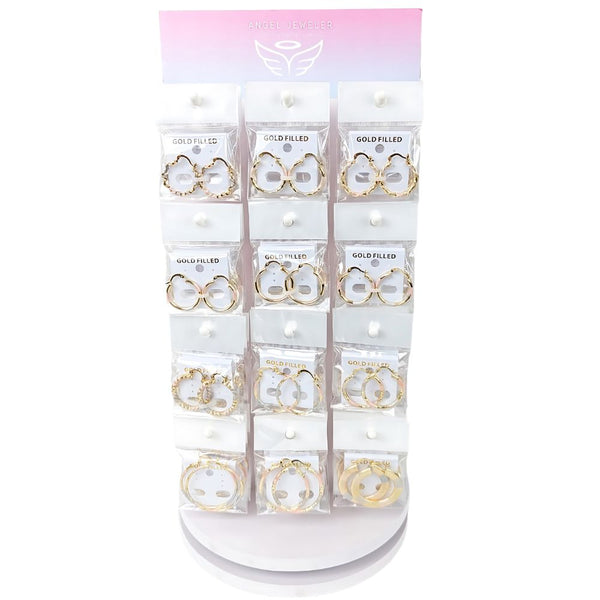 Gold Filled Hoop Earrings — Small Rotating Display 72 Hoops with Free Display — main product view — SKU 157184 | Oro Laminado aretes de aro — Small Rotating Display 72 Hoops with Free Display — SKU 157184