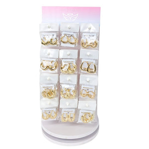 Gold Filled Hoop Earrings — Small Rotating Display 60 Puff Hoops with Free — main product view — SKU 157185 | Oro Laminado aretes de aro — Small Rotating Display 60 Puff Hoops with Free — SKU 157185
