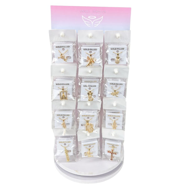 Small Rotating Display, 60 Assorted Necklace Pendants , Oro Laminado with Free Display