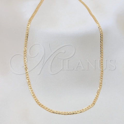 Oro Laminado Basic Necklace, Gold Filled Style Pave Cuban Design, Polished, Golden Finish, 04.32.0018.16