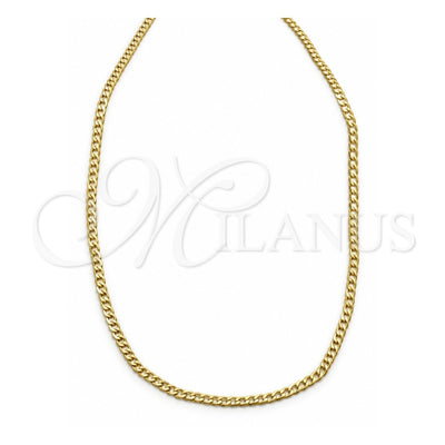 Oro Laminado Basic Necklace, Gold Filled Style Pave Cuban Design, Polished, Golden Finish, 04.32.0018.16 (03 MM Thickness, 16 Inches Length)