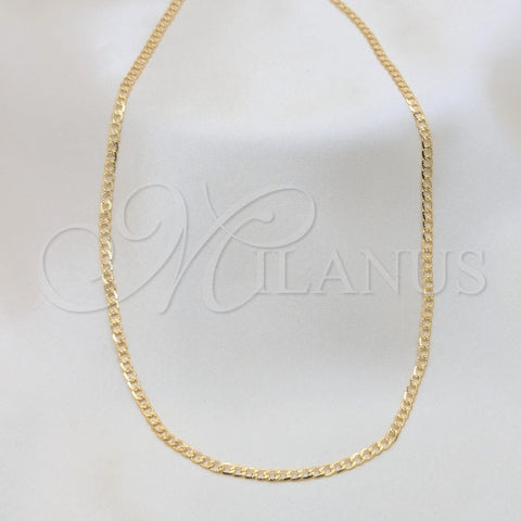 Oro Laminado Basic Necklace, Gold Filled Style Pave Cuban Design, Polished, Golden Finish, 04.32.0018.16 (03 MM Thickness, 16 Inches Length)