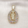 Oro Laminado Religious Pendant, Gold Filled Style San Judas Design, with Multicolor Cubic Zirconia, Polished, Golden Finish, 05.411.0069