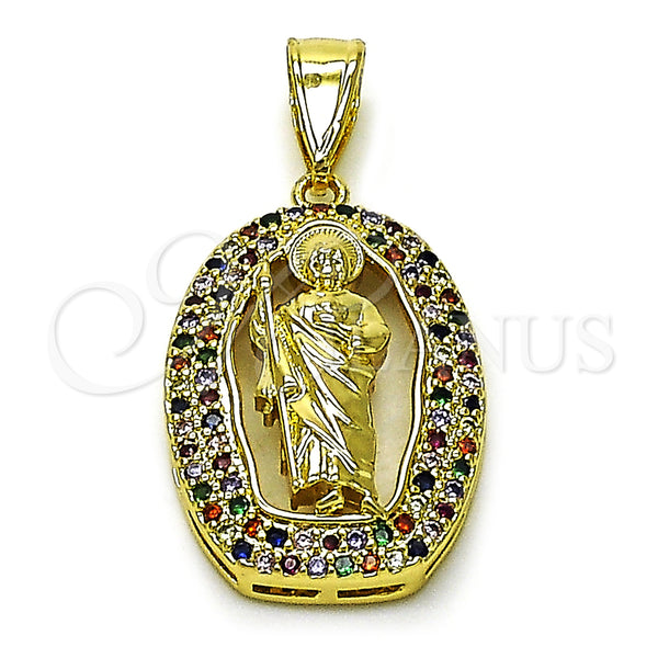 Gold Filled Pendant — Religious Pendant San Judas Design with Multicolor Cubic — main product view — SKU 157201 | Oro Laminado dije — Religious Pendant San Judas diseño with Multicolor Cubic — SKU 157201