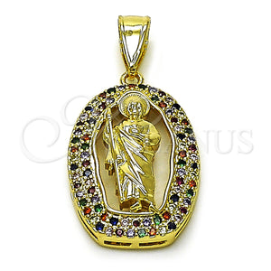 Gold Filled Pendant — Religious Pendant San Judas Design with Multicolor Cubic — main product view — SKU 157201 | Oro Laminado dije — Religious Pendant San Judas diseño with Multicolor Cubic — SKU 157201