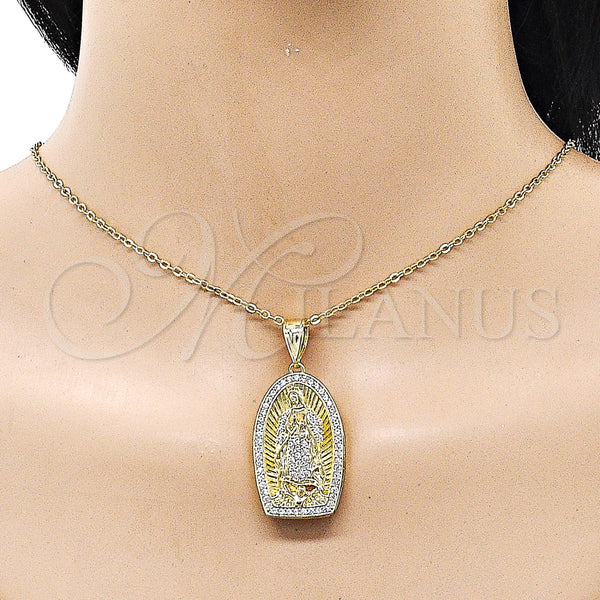 Gold Filled Pendant — Religious Pendant Guadalupe Design with White Cubic Zirconia — alternate product view — SKU 157203 | Oro Laminado dije — Religious Pendant Guadalupe diseño with blanco Cubic Zirconia — SKU 157203