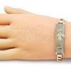 Oro Laminado ID Bracelet, Gold Filled Style San Benito Design, with White Cubic Zirconia, Polished, Golden Finish, 03.411.0056.08 (12 MM Thickness, 8 Inches Length)