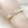 Oro Laminado ID Bracelet, Gold Filled Style San Benito and Curb Design, with White Cubic Zirconia, Polished, Tricolor, 03.411.0056.1.08 (12 MM Thickness, 8 Inches Length)