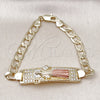Oro Laminado ID Bracelet, Gold Filled Style San Benito and Curb Design, with White Cubic Zirconia, Polished, Tricolor, 03.411.0056.1.08 (12 MM Thickness, 8 Inches Length)