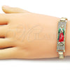 Oro Laminado ID Bracelet, Gold Filled Style Guadalupe and Miami Cuban Design, with White Cubic Zirconia, Polished, Tricolor, 03.411.0057.08 (12 MM Thickness, 8 Inches Length)