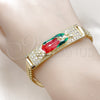 Oro Laminado ID Bracelet, Gold Filled Style Guadalupe and Miami Cuban Design, with White Cubic Zirconia, Polished, Tricolor, 03.411.0057.08 (12 MM Thickness, 8 Inches Length)
