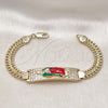 Oro Laminado ID Bracelet, Gold Filled Style Guadalupe and Miami Cuban Design, with White Cubic Zirconia, Polished, Tricolor, 03.411.0057.08 (12 MM Thickness, 8 Inches Length)