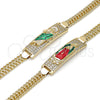 Oro Laminado ID Bracelet, Gold Filled Style Guadalupe and Miami Cuban Design, with White Cubic Zirconia, Polished, Tricolor, 03.411.0057.08 (12 MM Thickness, 8 Inches Length)