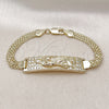 Oro Laminado ID Bracelet, Gold Filled Style Guadalupe and Bismark Design, with White Cubic Zirconia, Polished, Golden Finish, 03.411.0059.07 (12 MM Thickness, 8 Inches Length)