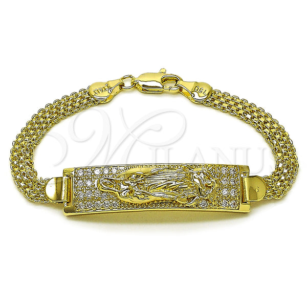 Gold Filled Bracelet — ID Bracelet Guadalupe and Bismark Design with White — main product view — SKU 157209 | Oro Laminado brazalete — ID Bracelet Guadalupe and Bismark diseño with blanco — SKU 157209