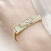 Oro Laminado ID Bracelet, Gold Filled Style San Judas and Bismark Design, with White Cubic Zirconia, Polished, Golden Finish, 03.411.0060.08 (12 MM Thickness, 8 Inches Length)