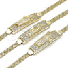 Oro Laminado ID Bracelet, Gold Filled Style San Judas and Bismark Design, with White Cubic Zirconia, Polished, Golden Finish, 03.411.0060.08 (12 MM Thickness, 8 Inches Length)