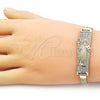 Oro Laminado ID Bracelet, Gold Filled Style San Benito and Bismark Design, with White Cubic Zirconia, Polished, Golden Finish, 03.411.0061.07 (12 MM Thickness, 8 Inches Length)