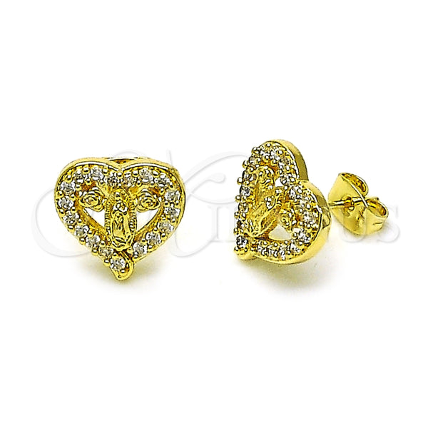 Gold Filled Ring — Stud Earring Heart and Guadalupe Design with White — main product view — SKU 157215 | Oro Laminado anillo — Stud Earring corazón and Guadalupe diseño with blanco — SKU 157215