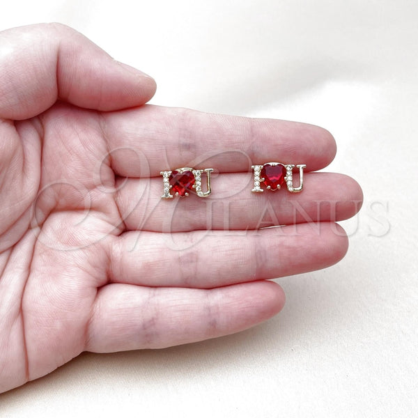 Gold Filled Ring — Stud Earring Love and Heart Design with Garnet — alternate product view — SKU 157222 | Oro Laminado anillo — Stud Earring Love and corazón diseño with Garnet — SKU 157222