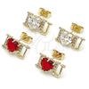 Oro Laminado Stud Earring, Gold Filled Style Love and Heart Design, with Garnet and White Cubic Zirconia, Polished, Golden Finish, 02.411.0057.1