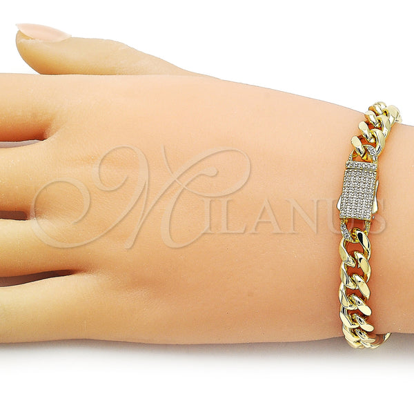 Gold Filled Bracelet — Fancy Bracelet Miami Cuban Design with White Micro — alternate product view — SKU 157233 | Oro Laminado brazalete — elegante Bracelet Miami Cuban diseño with blanco Micro — SKU 157233