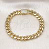 Oro Laminado Fancy Bracelet, Gold Filled Style Miami Cuban Design, with White Micro Pave, Polished, Golden Finish, 03.156.0040.07 (08 MM Thickness, 7 Inches Length)