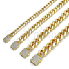 Oro Laminado Fancy Bracelet, Gold Filled Style Miami Cuban and Box Lock Design, with White Micro Pave, Polished, Golden Finish, 03.156.0040.07 (08 MM Thickness, 7 Inches Length)