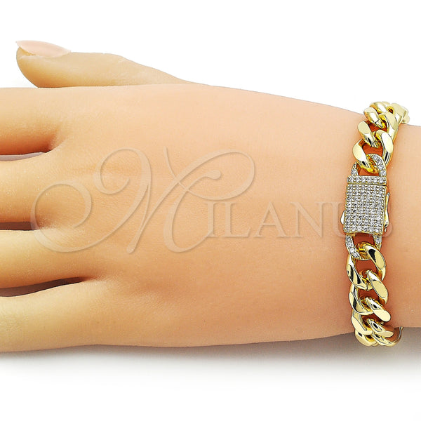 Gold Filled Bracelet — Fancy Bracelet Miami Cuban Design with White Micro — alternate product view — SKU 157234 | Oro Laminado brazalete — elegante Bracelet Miami Cuban diseño with blanco Micro — SKU 157234