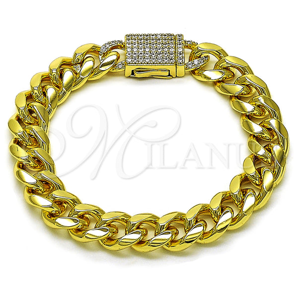 Gold Filled Bracelet — Fancy Bracelet Miami Cuban Design with White Micro — main product view — SKU 157234 | Oro Laminado brazalete — elegante Bracelet Miami Cuban diseño with blanco Micro — SKU 157234