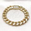 Oro Laminado Fancy Bracelet, Gold Filled Style Miami Cuban Design, with White Micro Pave, Polished, Golden Finish, 03.156.0042.08 (12 MM Thickness, 8 Inches Length)