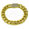 Oro Laminado Fancy Bracelet, Gold Filled Style Miami Cuban Design, with White Micro Pave, Polished, Golden Finish, 03.156.0042.08 (12 MM Thickness, 8 Inches Length)