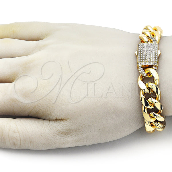 Gold Filled Bracelet — Fancy Bracelet Miami Cuban Design with White Cubic — alternate product view — SKU 157236 | Oro Laminado brazalete — elegante Bracelet Miami Cuban diseño with blanco Cubic — SKU 157236
